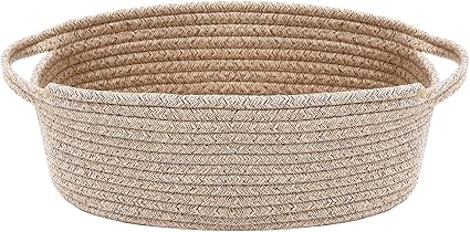 Woven Basket,Small Rope Storage Bin with Handles & Ribbon Bag, Organizer for Shelves Closets,Gift Basket Empty for Birthday,Books,Dog Toys,White