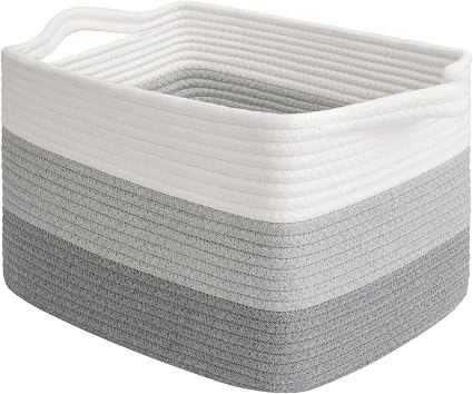 Storage Basket, 13"x10"x9" Cotton Rope Organizer for Dog Toys, Books, Stylish Gift Basket with Handles, Small Laundry Baskets for Shelves, Gradient Brown