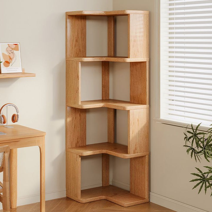 Solid Wood Corner Bookshelf - Multi-Tier Floor-Standing Wall Corner Storage Unit, Space-Saving Solution for Small Homes