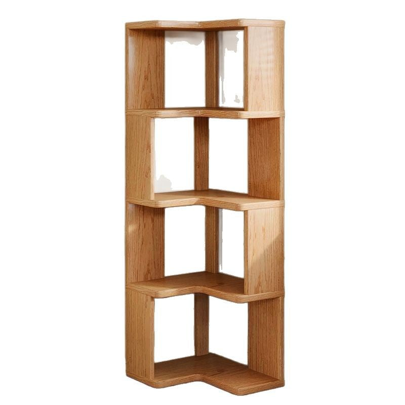 Solid Wood Corner Bookshelf - Multi-Tier Floor-Standing Wall Corner Storage Unit, Space-Saving Solution for Small Homes