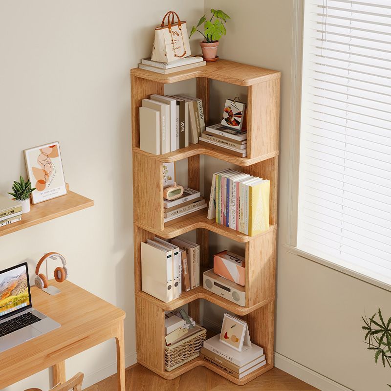 Solid Wood Corner Bookshelf - Multi-Tier Floor-Standing Wall Corner Storage Unit, Space-Saving Solution for Small Homes